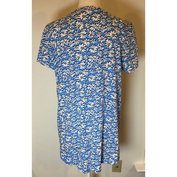 Lilly Pulitzer Etta V Neck Shirt Top Short Sleeve Blue Cream Floral Large L - Picture 3 of 5